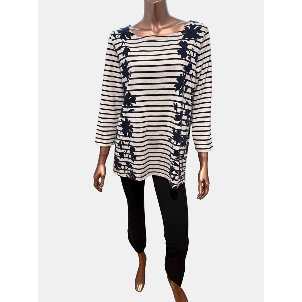 Joules Harbour Striped Floral Boat Neck LS Cotton Top Nautical Boho Fisherman/XL